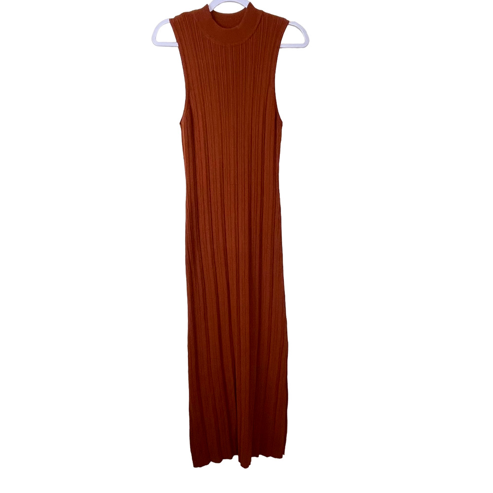 Wayf Brown Rust Sleeveless Mock Neck Midi Dress NWT Size XL